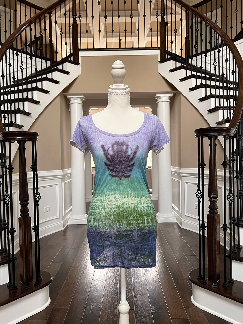 NWT Vintage Free People Women Ombré Purple Blue Green Short Sleeve Top Graphic M - Picture 11 of 11